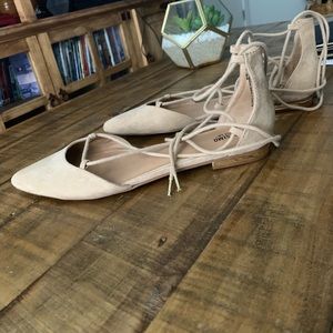 Nude Faux Suede Pointed Toe Flats